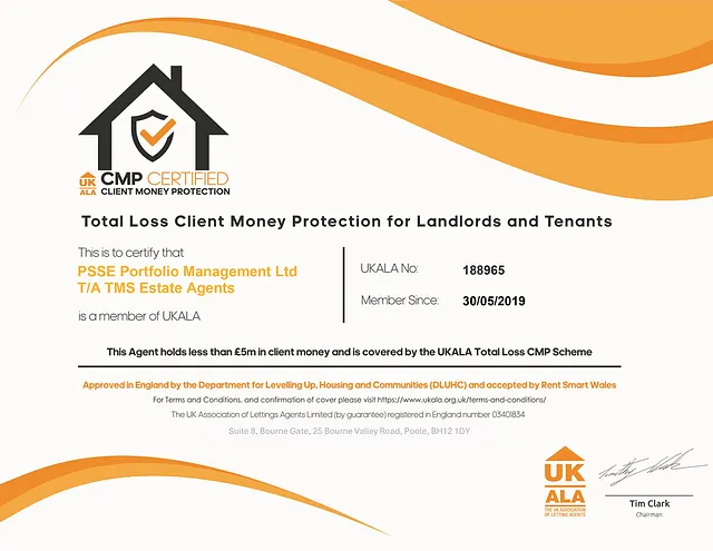 PSSE Portfolio Management Ltd TA TMS Estate Agents CMP certificate